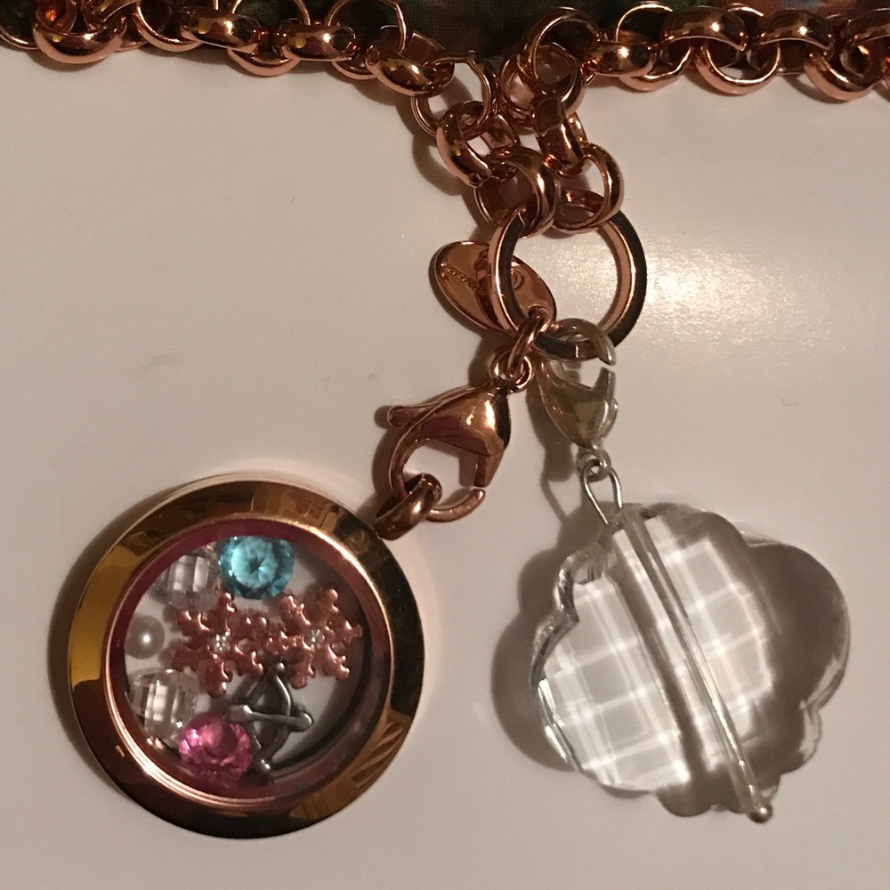 Rose gold origami owl necklace and charms