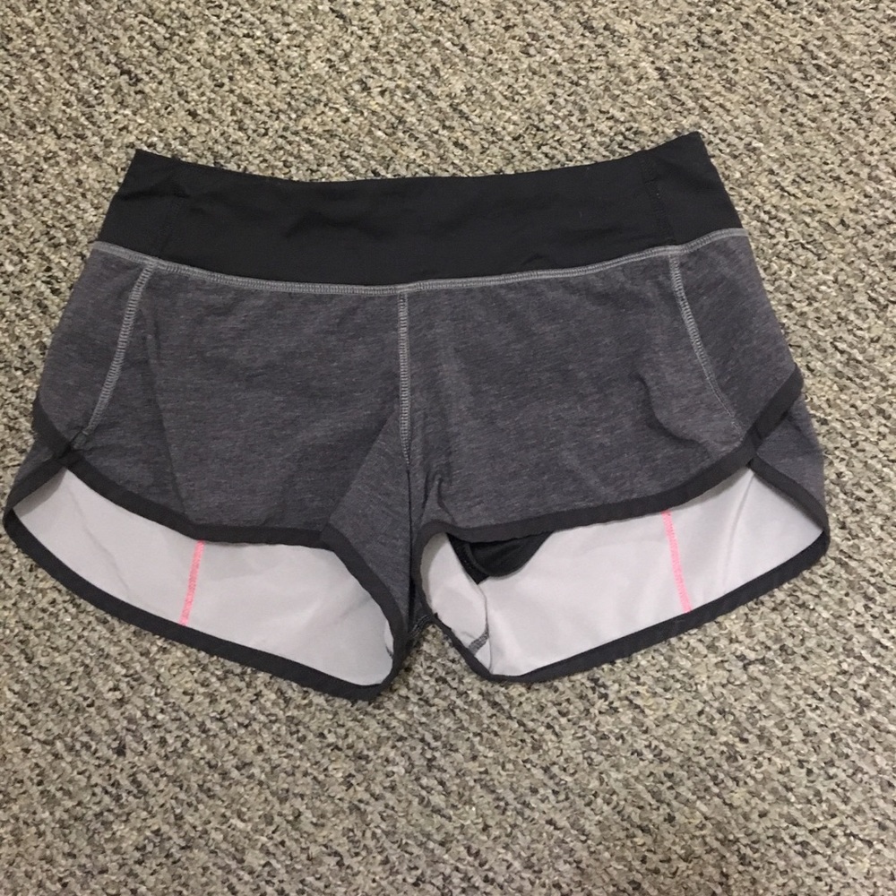 Grey Lulu lemon shorts with pink lining