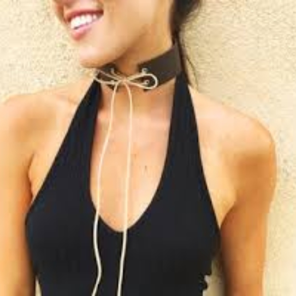 Lace Up Faux leather choker