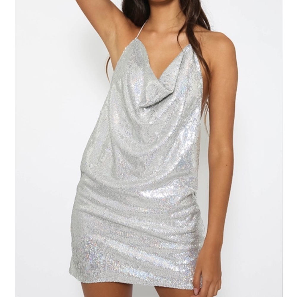 Peppermayo silver shimmer dress, halter tie top