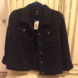 Forever 21 black distressed denim jacket Forever 21 black distressed denim jacket