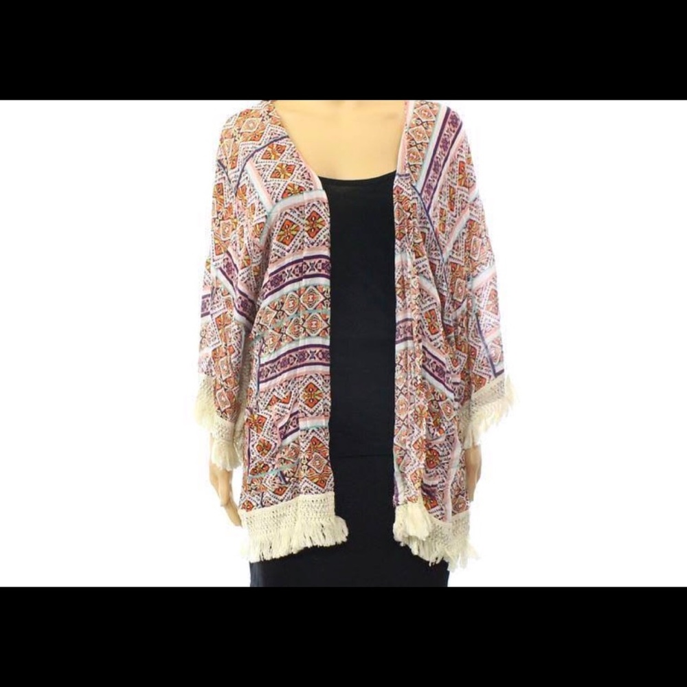 Printed Woven Caftan Kimono Hibiscus