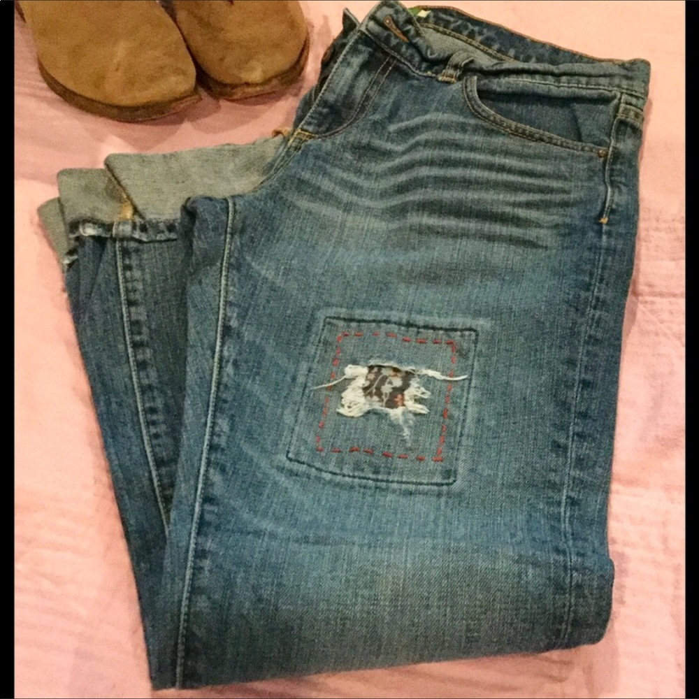 Soft patch denim jeans.