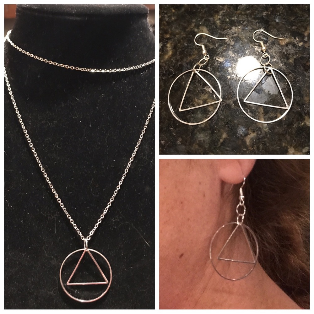 Circle & triangle necklace & earring set/separate