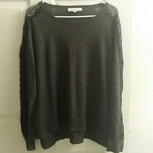 LOFT Charcoal Gray Lace Sleeve Sweater Sz XL