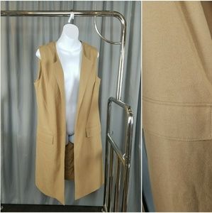 Camel Long Duster Layering Vest Camel Long Duster Layering Vest