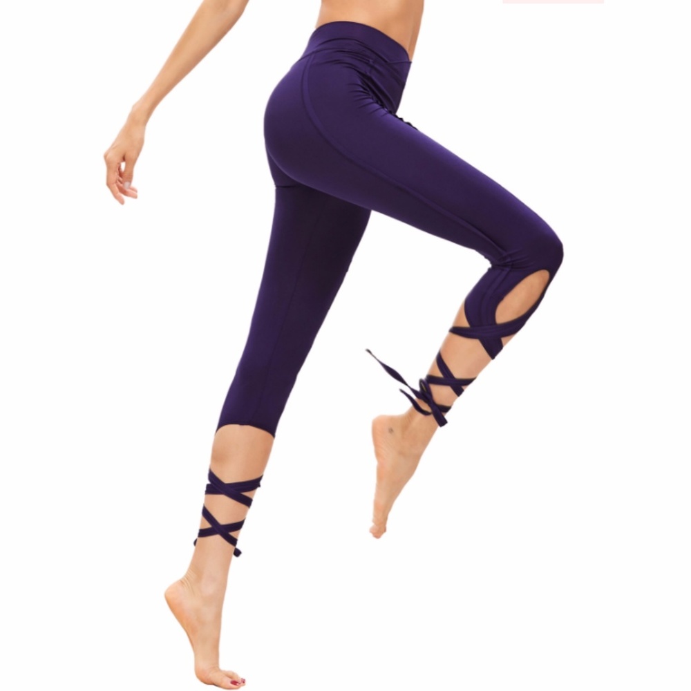 Tie-up Skinny Yoga/Ballet Leggings in Plum