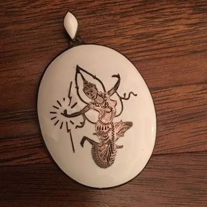 Large Siam silver white enamel pendant vintage Large Siam silver white enamel pendant vintage