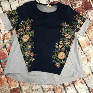 Anthropologie Moth Floral Pinstripe Short Sleeve Anthropologie Moth Floral Pinstripe Short Sleeve