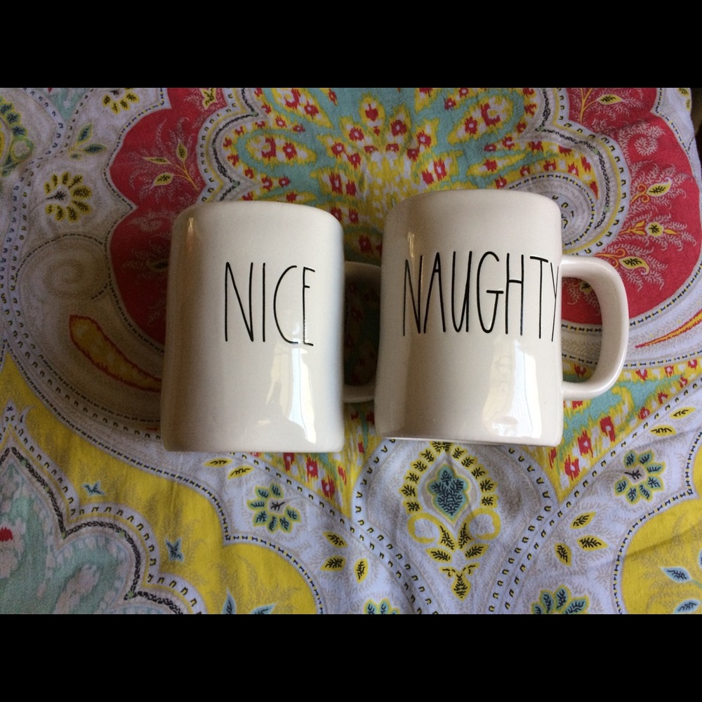 Rae Dunn Christmas 2017 Naughty and Nice mug set