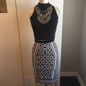 Black and white body con skirt