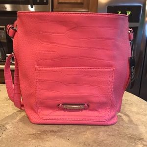 Salmon leather purse.