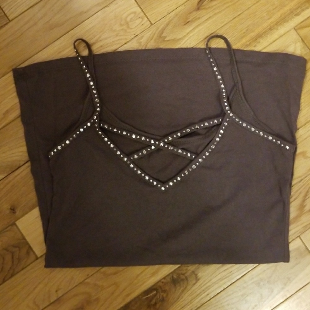 Tank top with crisscross back with gems