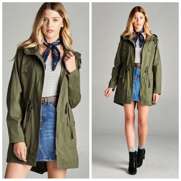 Khaki Hooded Utility Jacket S M L - Picture 2 of 3