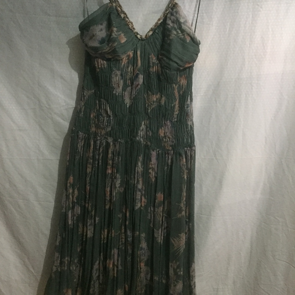 REBECCA TAYLOR SILK CREPE DRESS SZ8 FLORAL GREEN