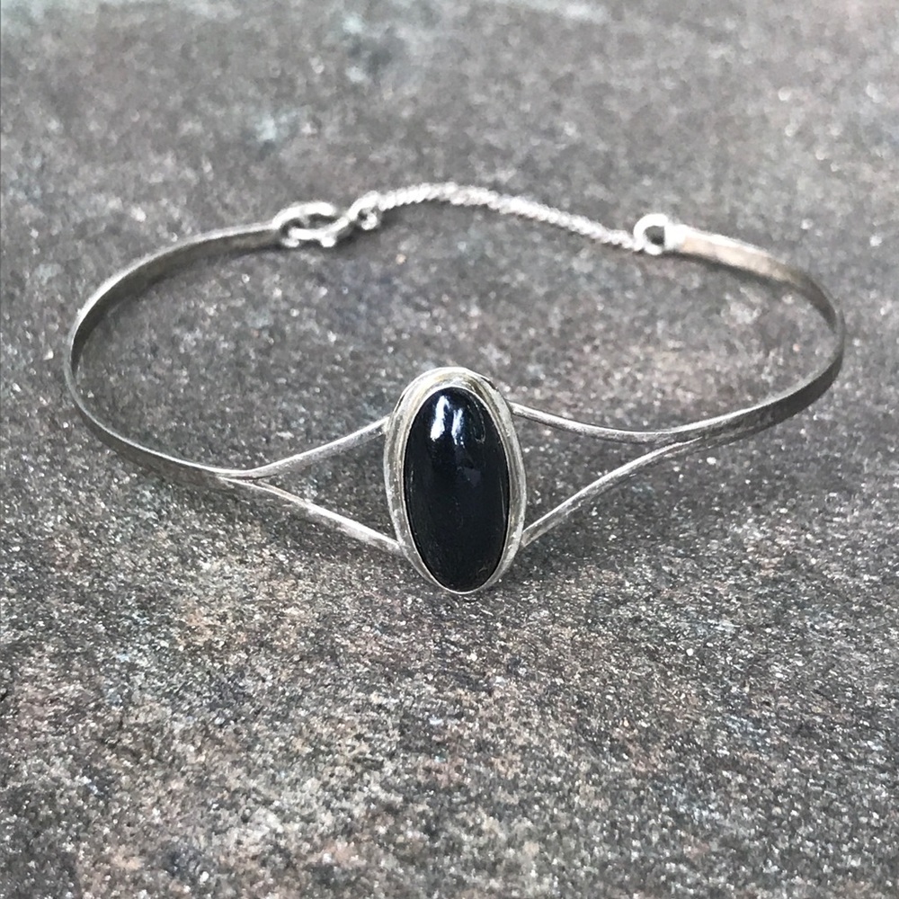 Vintage Russian Onyx & Silver Bracelet