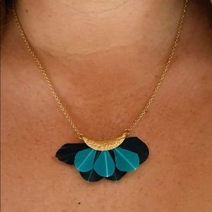 Teal Feather and Metal short necklace Teal Feather and Metal short necklace