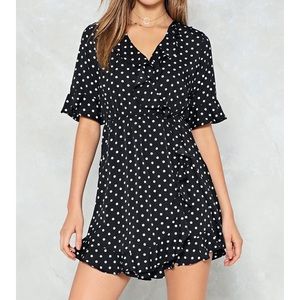 Ruffle Black and White Polka Dot Wrap Dress