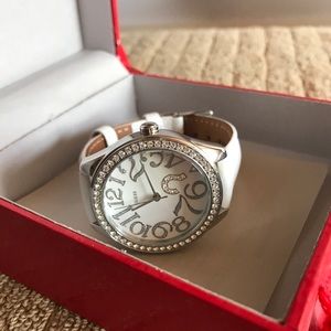 Guess White leather strap watch women’s