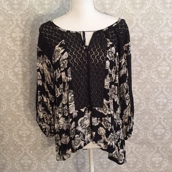 Free People Tops - Free People black floral blouse