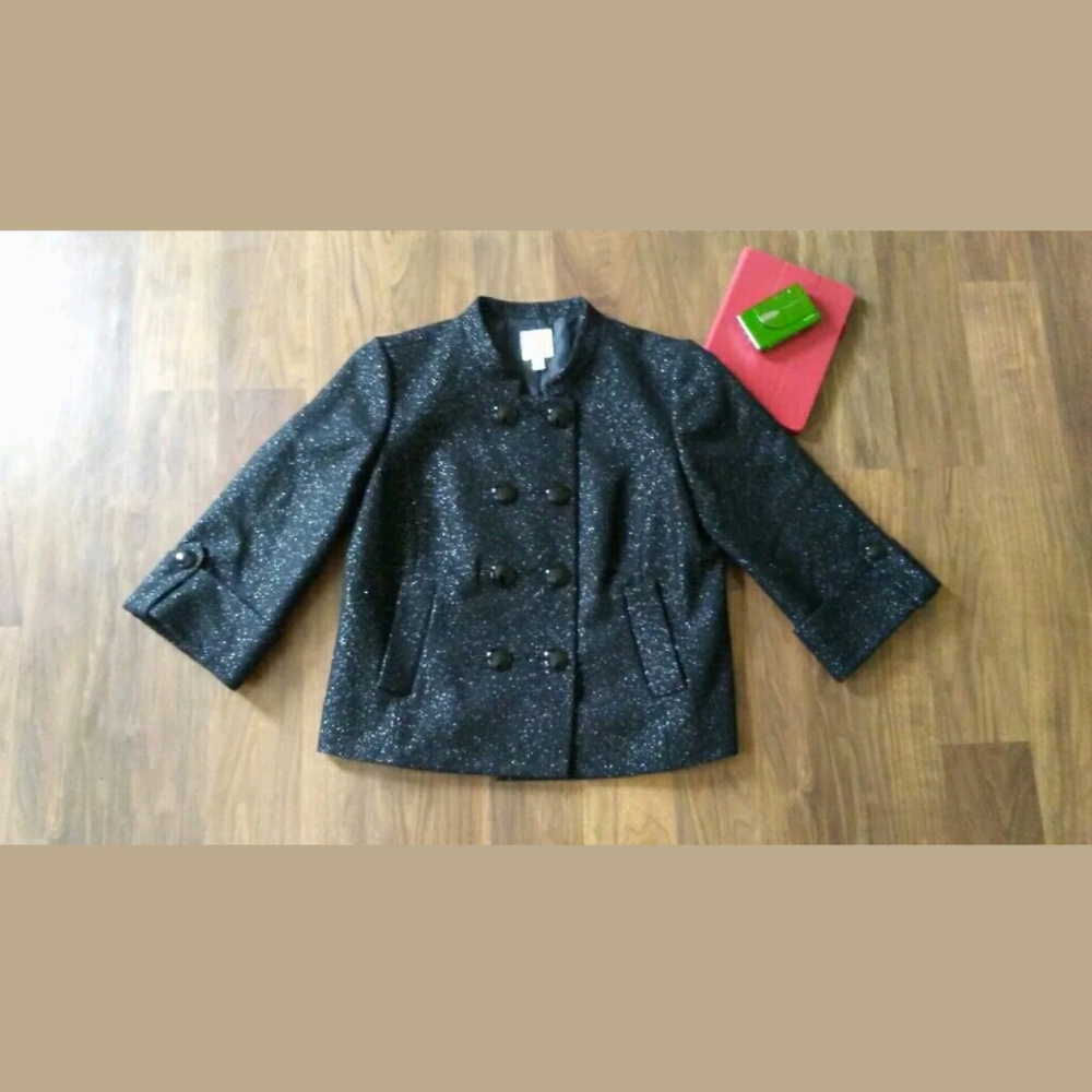 Halogen Black Shimmer Sparkle Peacoat Style Blazer