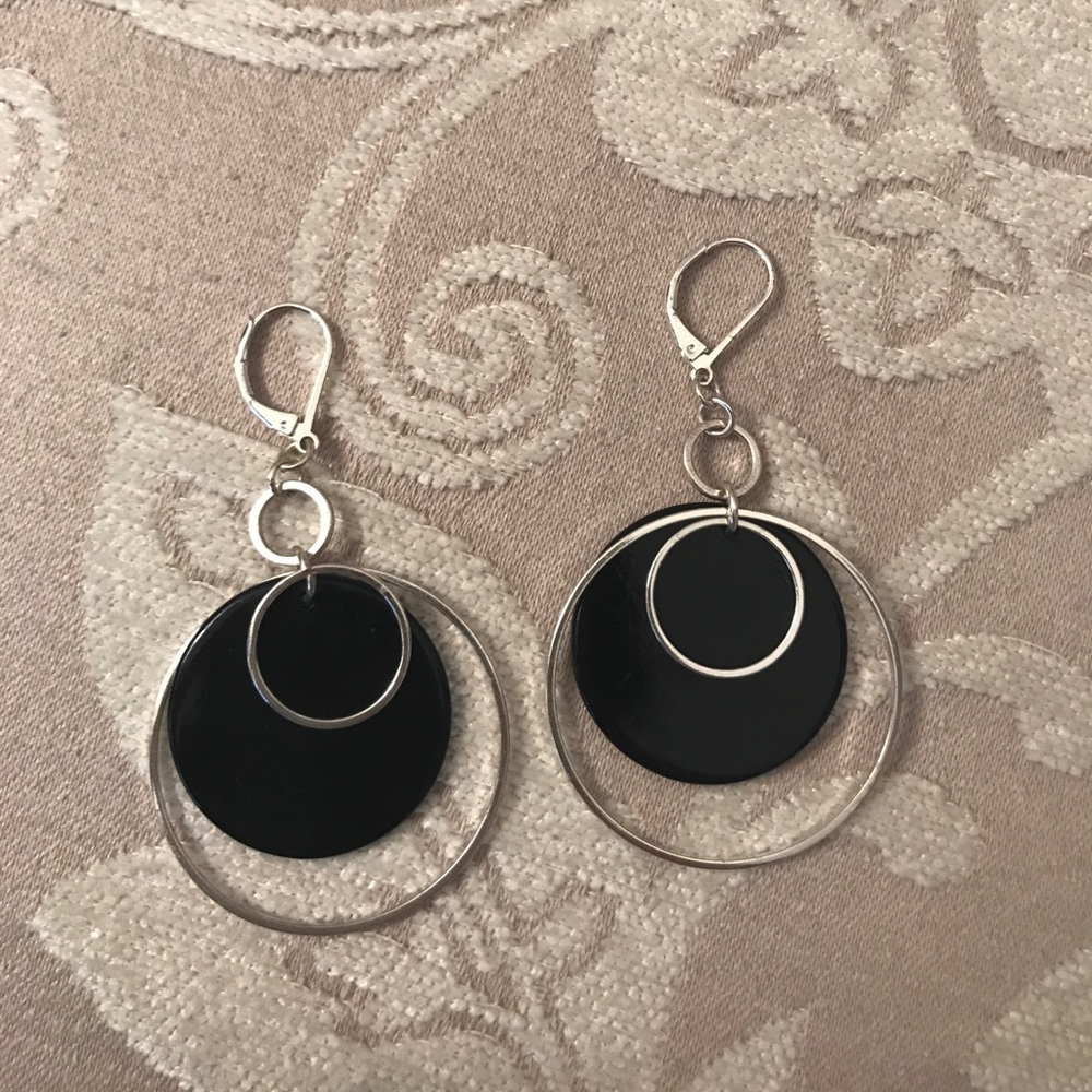 Black and Silver Hoop  Earrings.