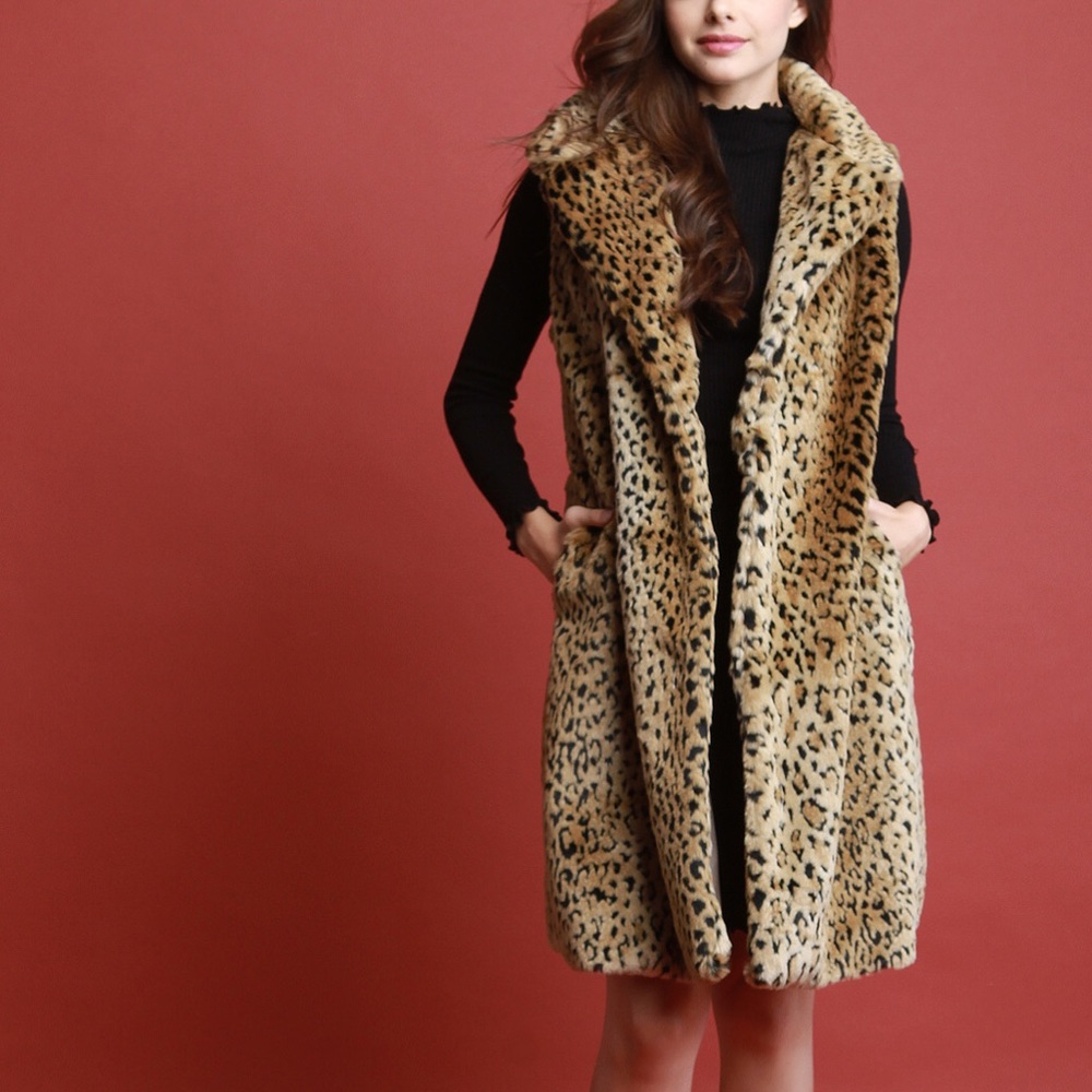 Faux Cheetah Fur longline vest