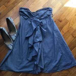 J. Crew Chambray Blue Gray Cotton Strapless Shift
