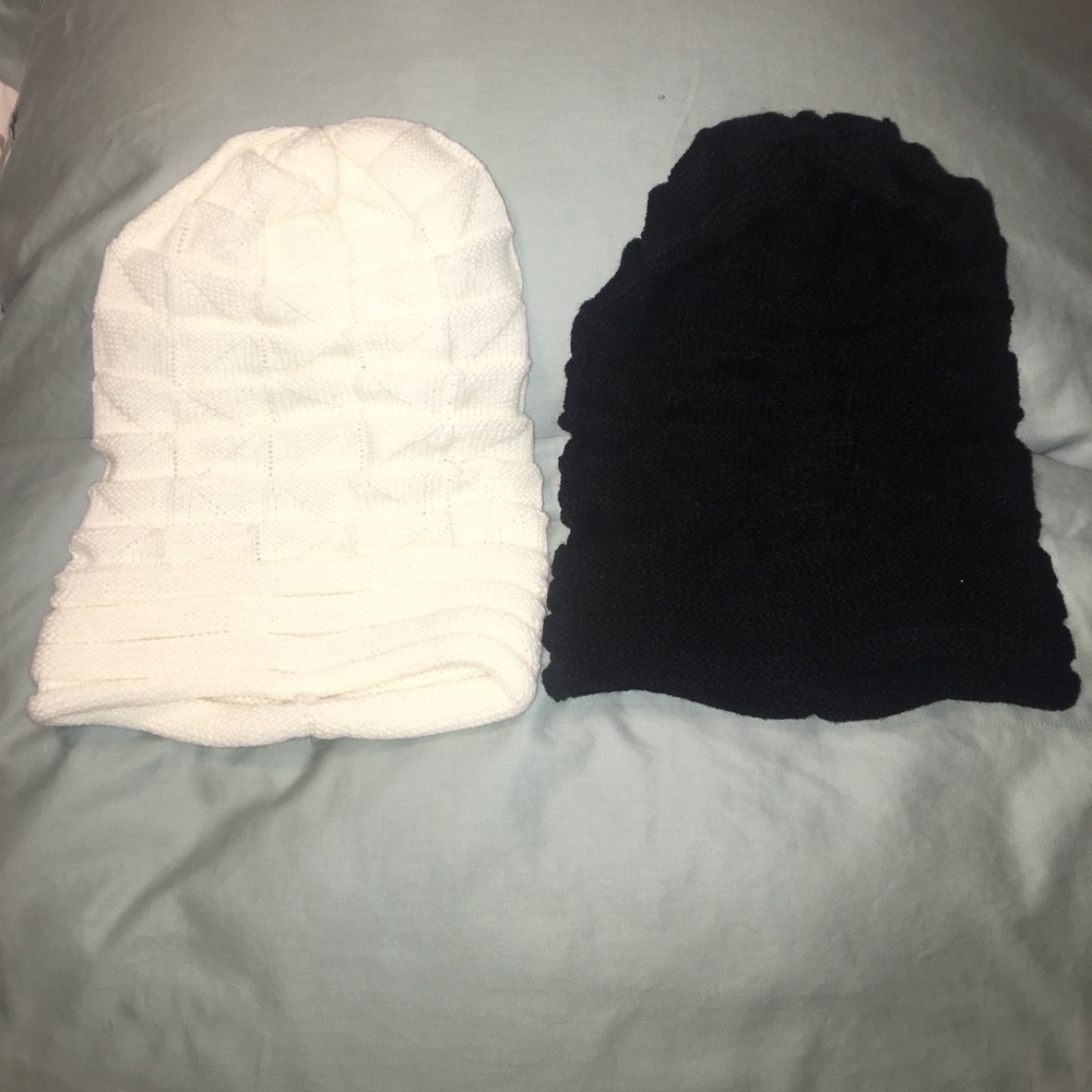 Matching White/Off-White & Black Beanies - NWOT
