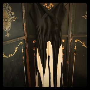 Black and white maxi with an accordion skirt.