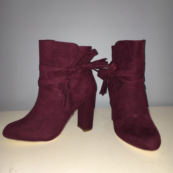 wine colored suede booties
