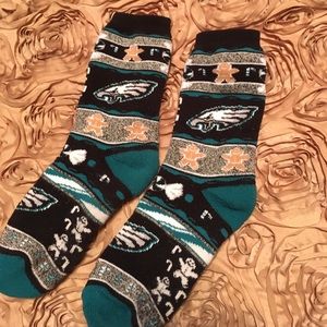 Phila eagles socks with gingerbread men NWOT