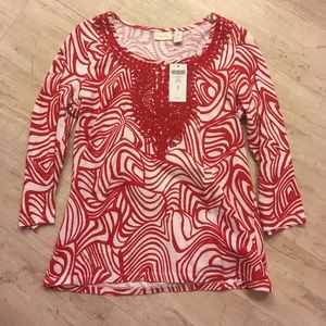 NWT Chico’s red and white circle print top