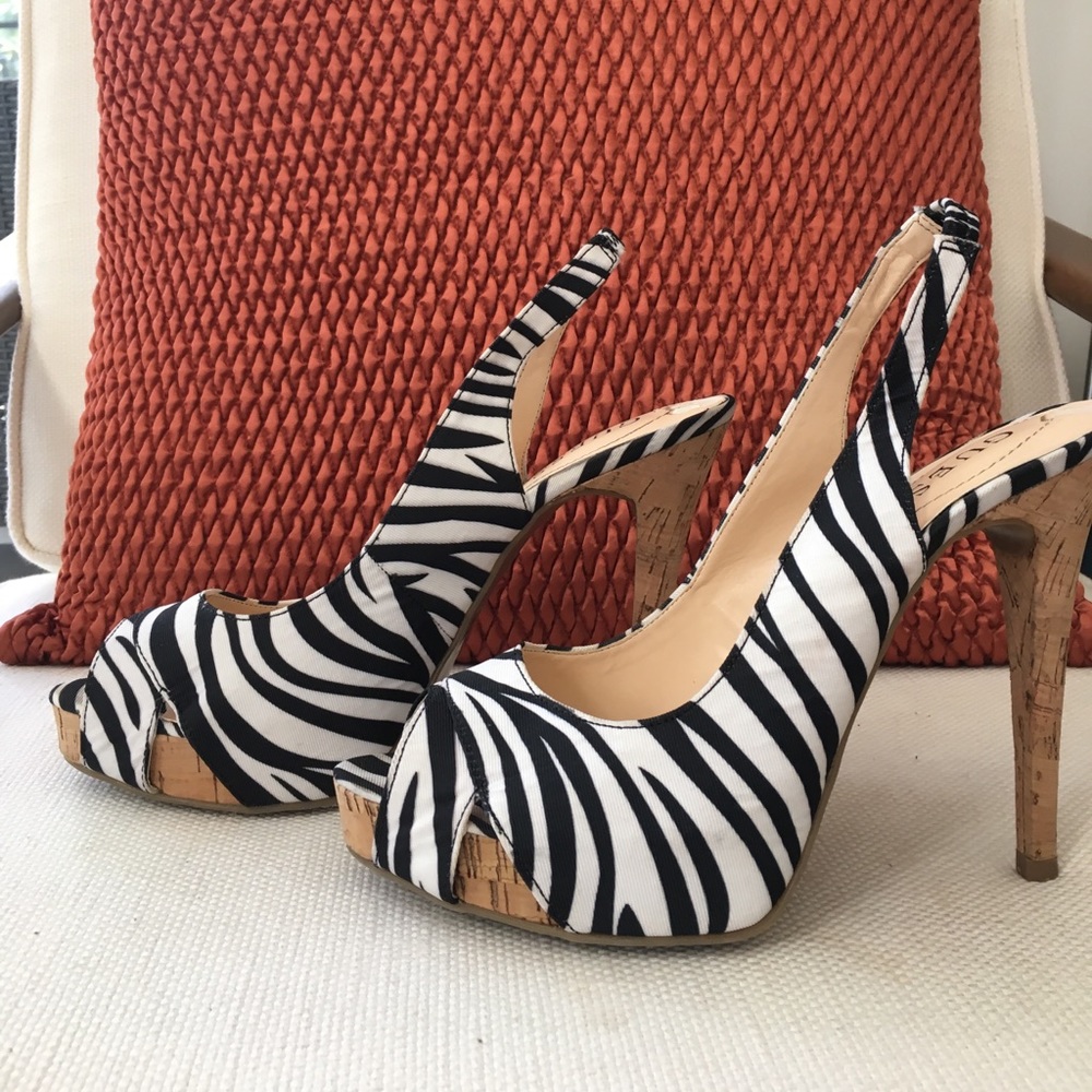 Zebra Open Toe Pumps worn once