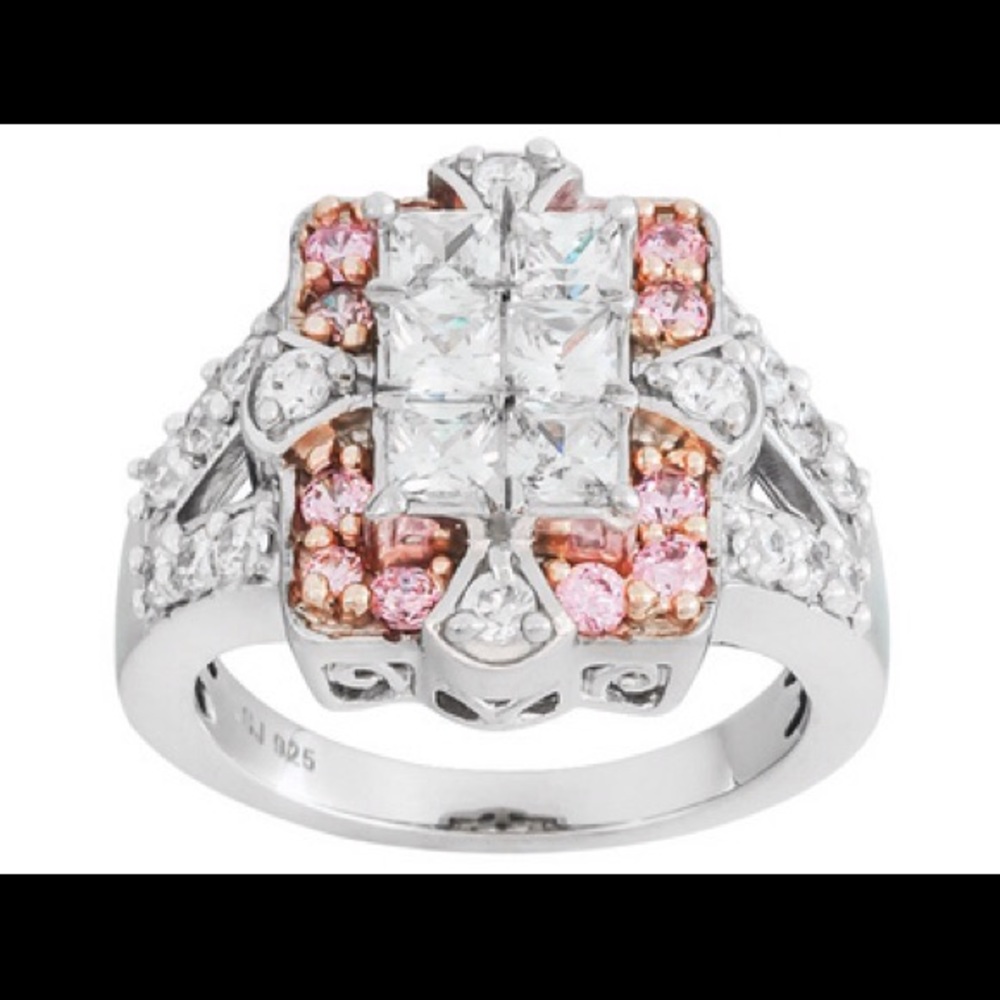 💍White/Pink Diamond Simulant Rhodium over SS