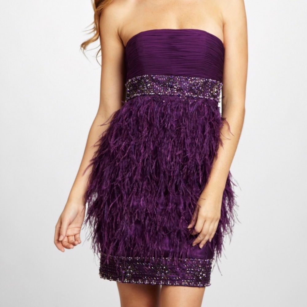 Sue Wong Strapless Ostrich Feather Dress