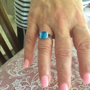 Blue topaz & CZ Sterling Silver ring