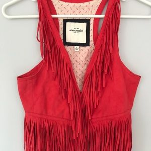 Abercrombie Red Suede Fringe Vest L