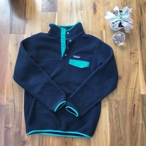 Navy and green synchilla pullover