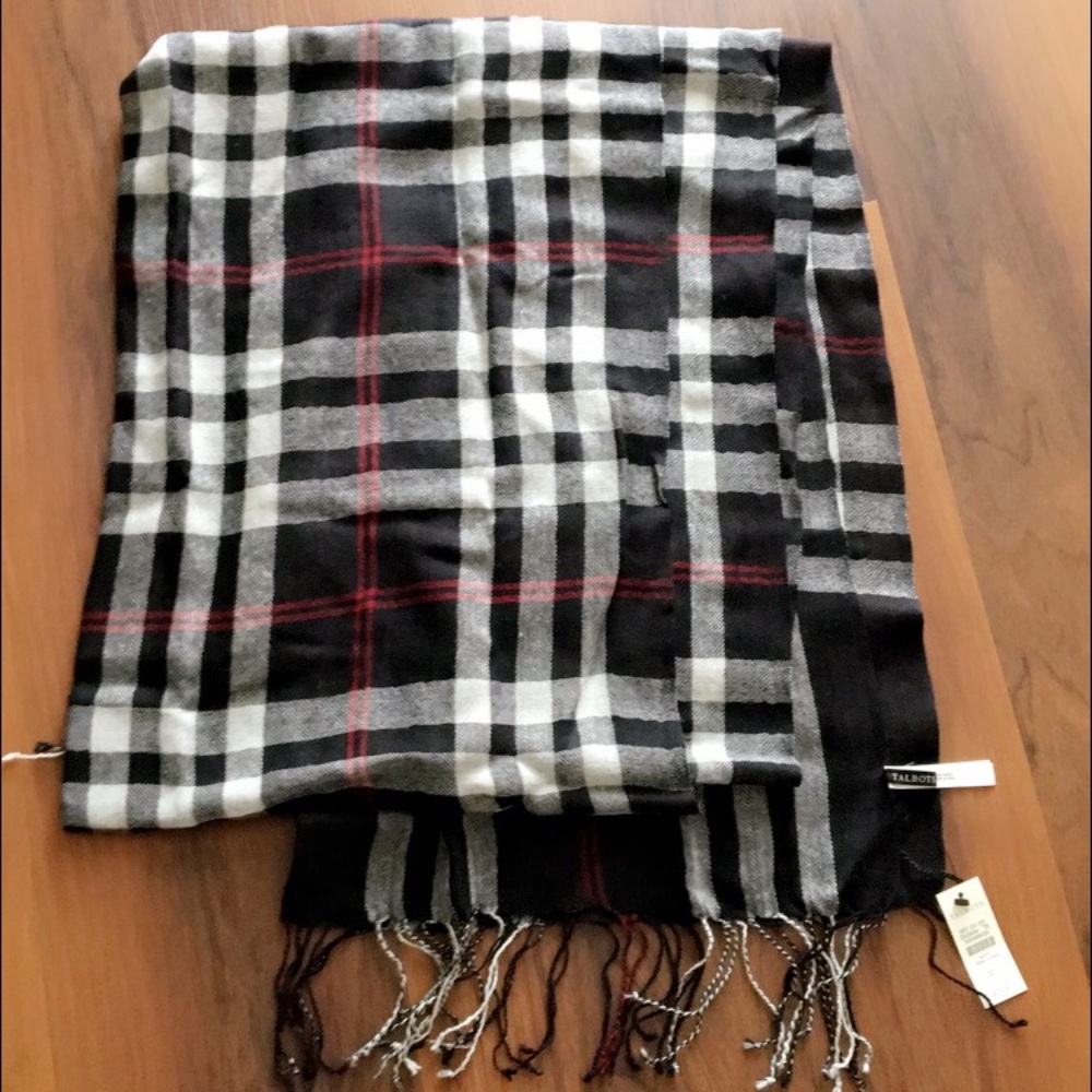Black, White, Red Plaid Scarf