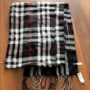 Black, White, Red Plaid Scarf