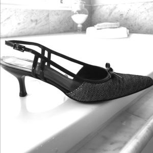 Kitten heel sling backs in black and white