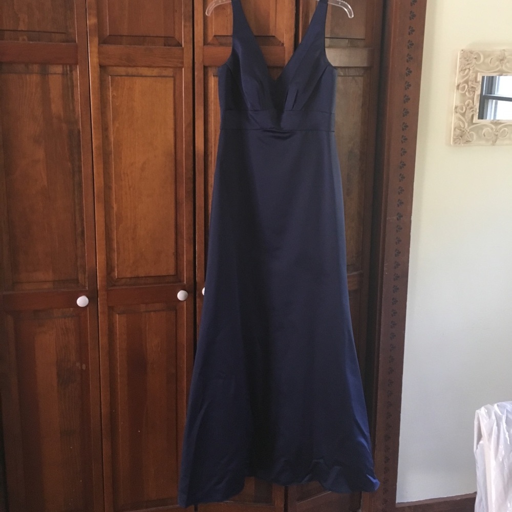 Navy blue full length bridesmaid dress