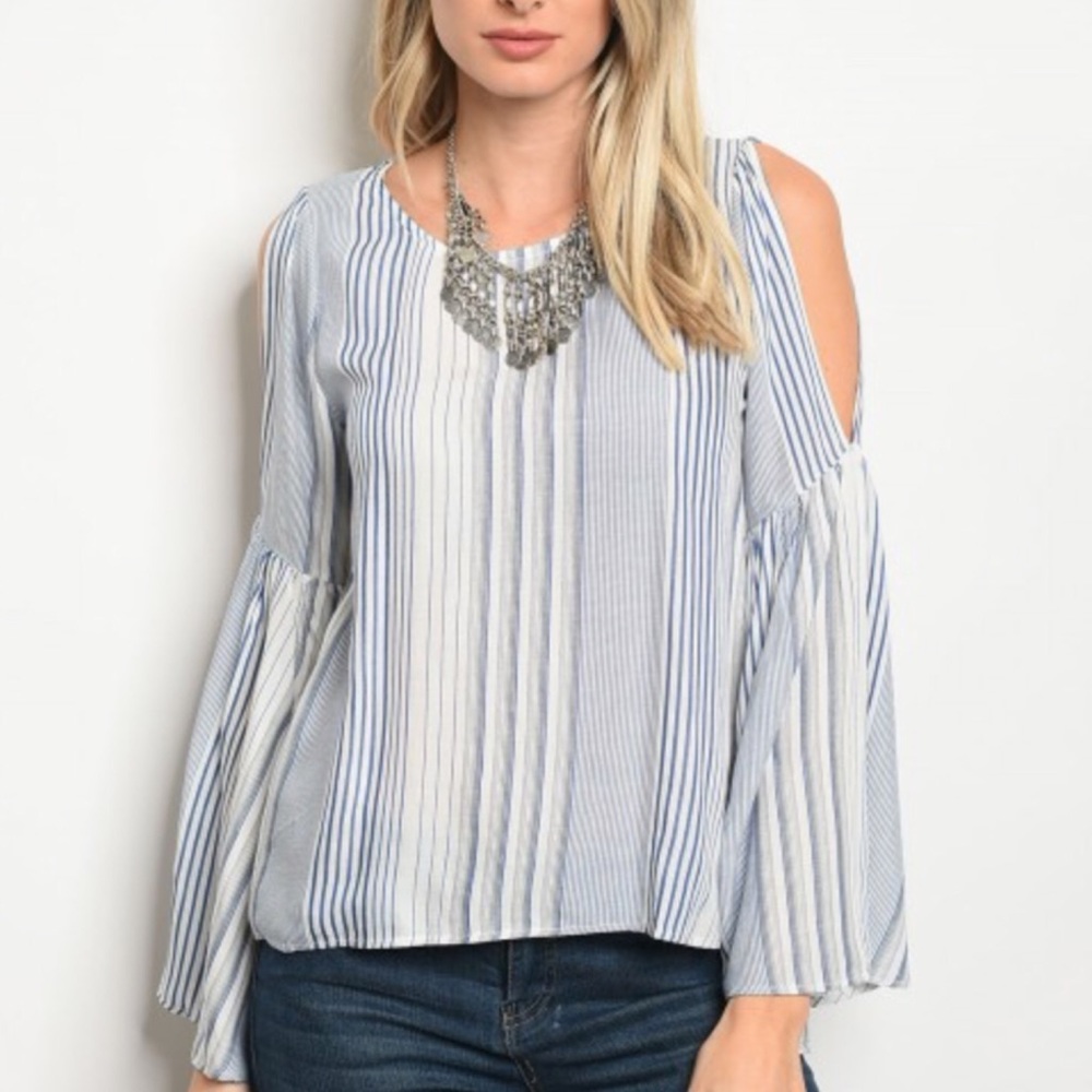 🌴STRIPED COLD SHOULDER 🍍 - Picture 1 of 2