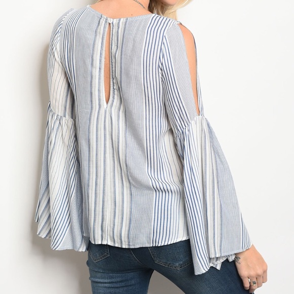 🌴STRIPED COLD SHOULDER 🍍 - Picture 2 of 2