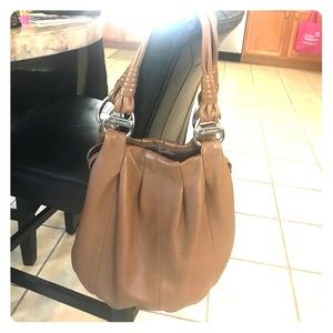 B Makowsky Tan Leather Shoulder Bag
