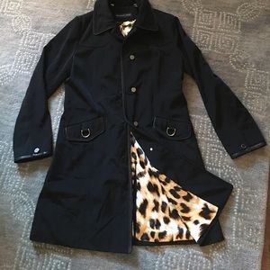 Real leather trim, lined trench EUC