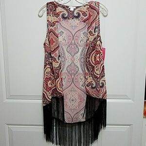 Women's printed vest with fringe sz S/M NWT