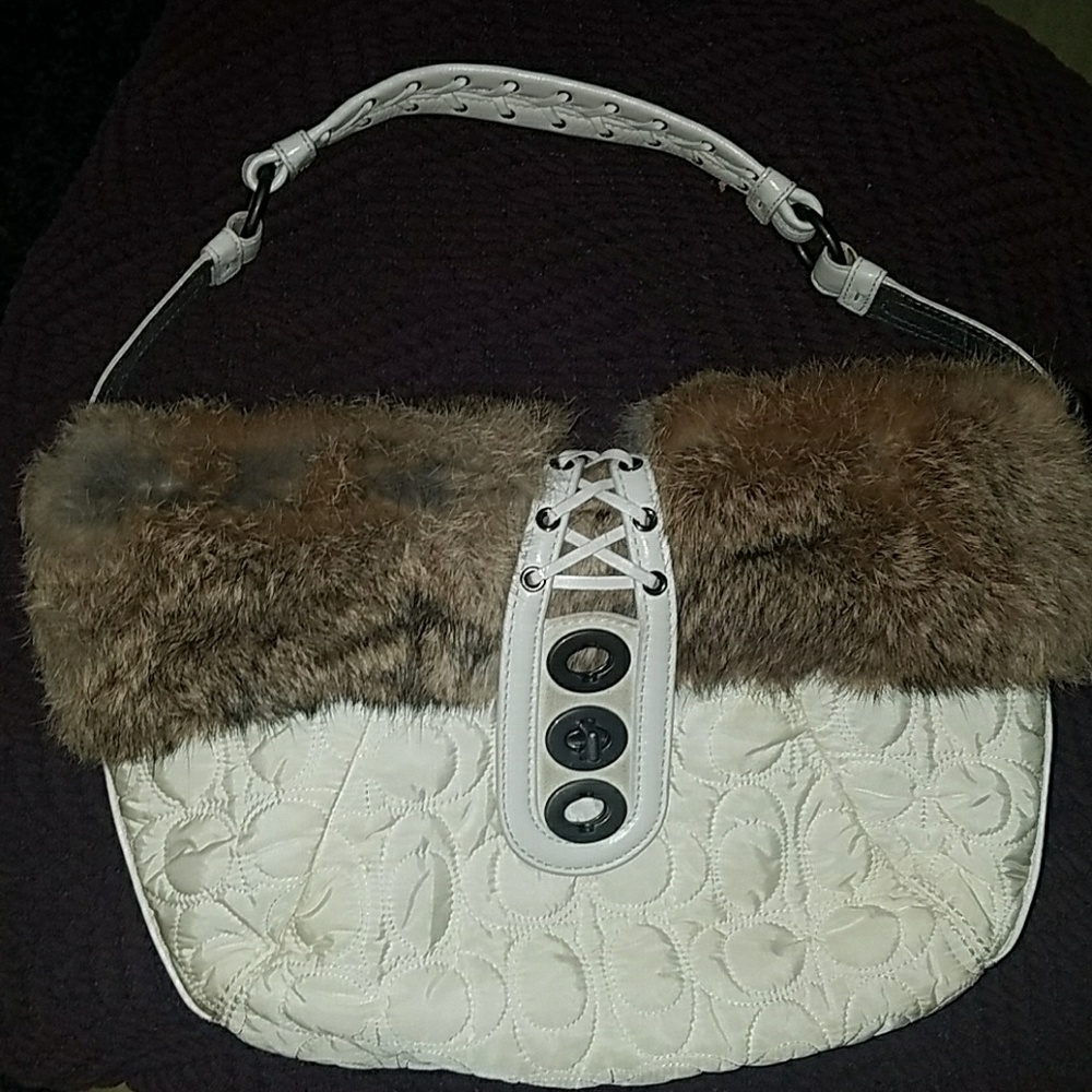 Coach fur trimmed boho bag