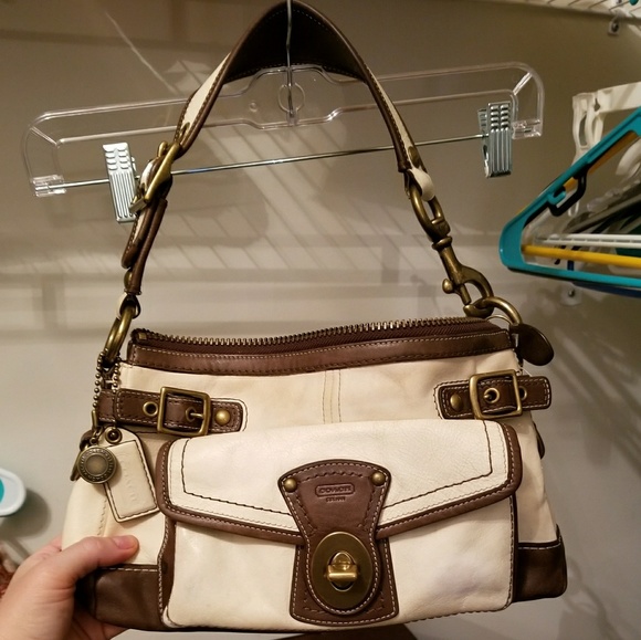 Rare Vintage Ivory and Brown Spectator Legacy Coach Bag - Picture 1 of 6